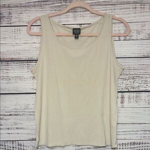 Eileen Fisher Petite 100% Silk Tank Top Womens LP Cream Beige Classic FLAW READ